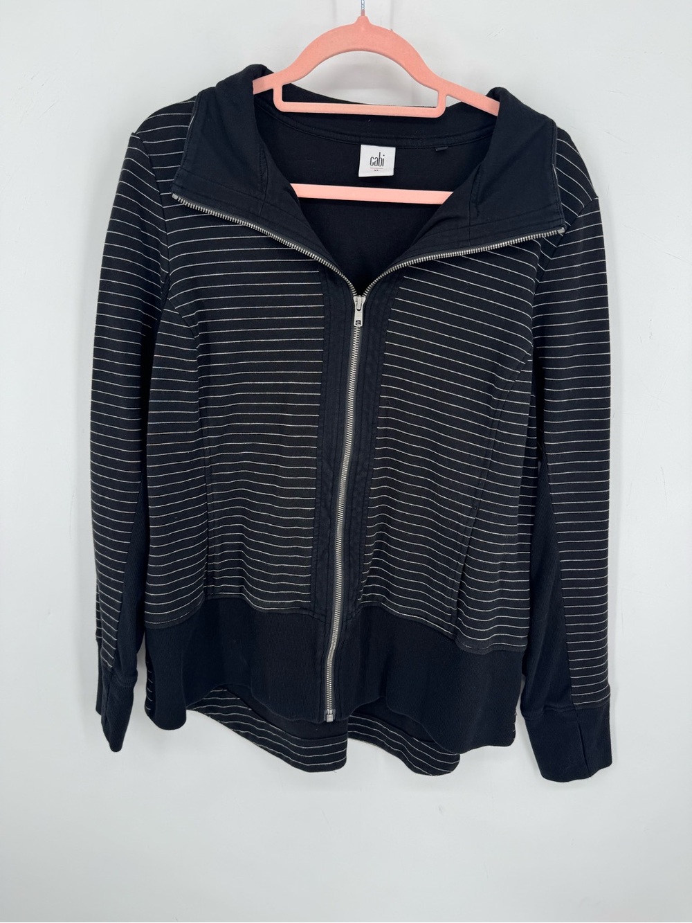 Cabi Women's Full Zip Black + White Striped Neutral Layer Stretch Jacket Size XL